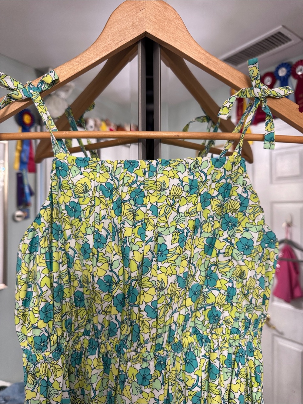 Crewcuts Teal & Yellow Floral Tie-Shoulder Sundress